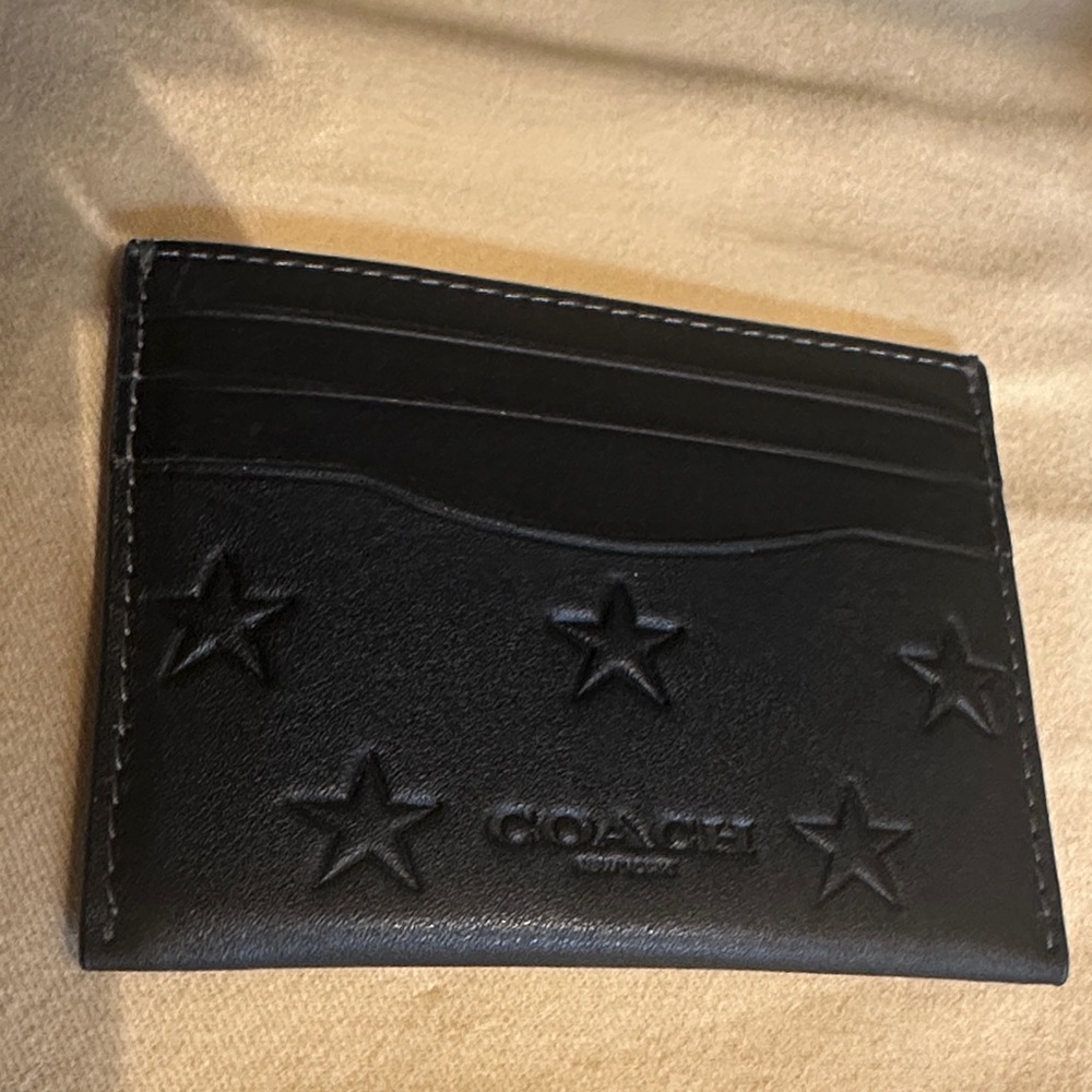 Coach Black Leather Card Holder with Star Design